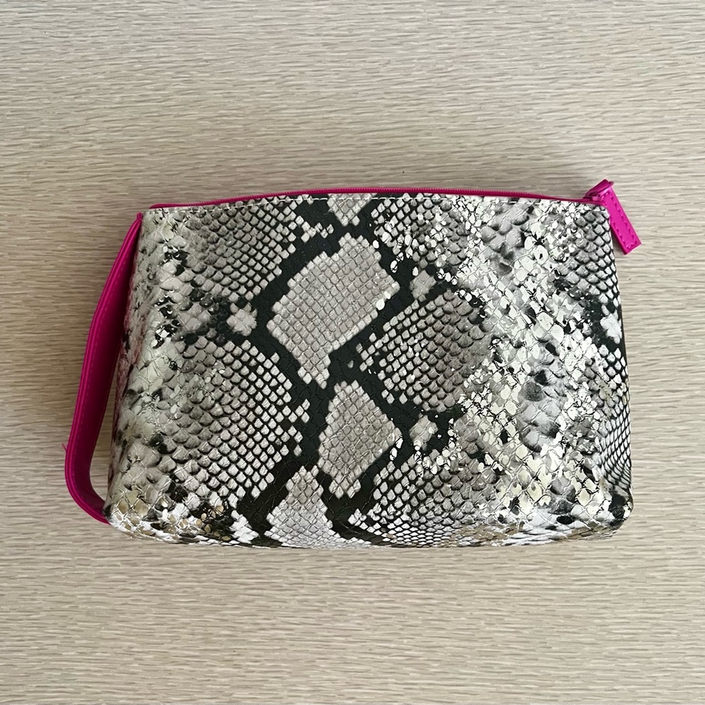 Faux Snake Skin with Pink Trim Makeup Bag